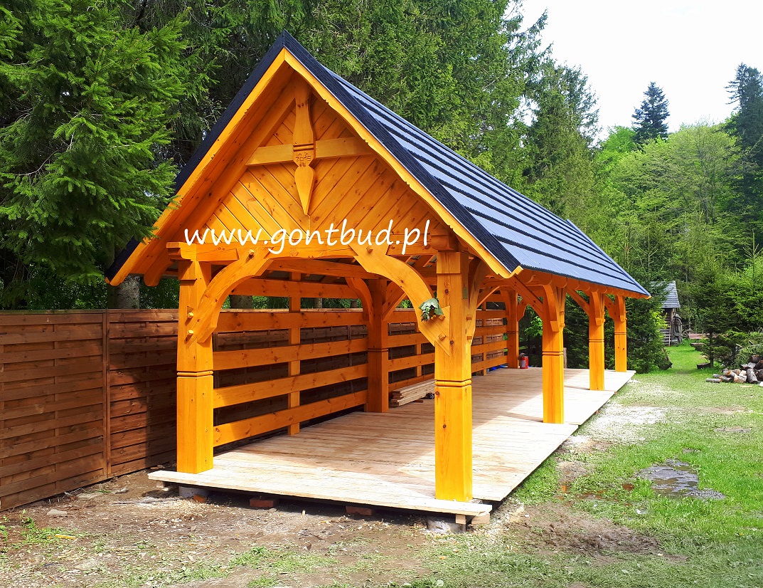 Carport Garaż drewniany Wiata garażowa samochodwa Drewutnia altanka — zdjęcie 1