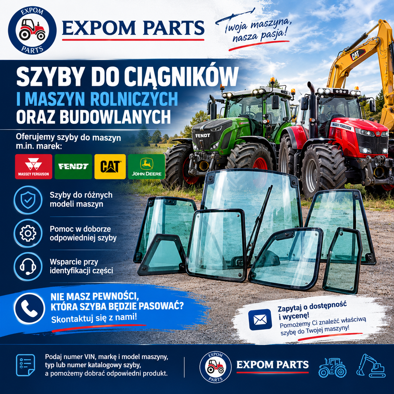Szyby do ciągników i maszyn rolniczych oraz budowlanych